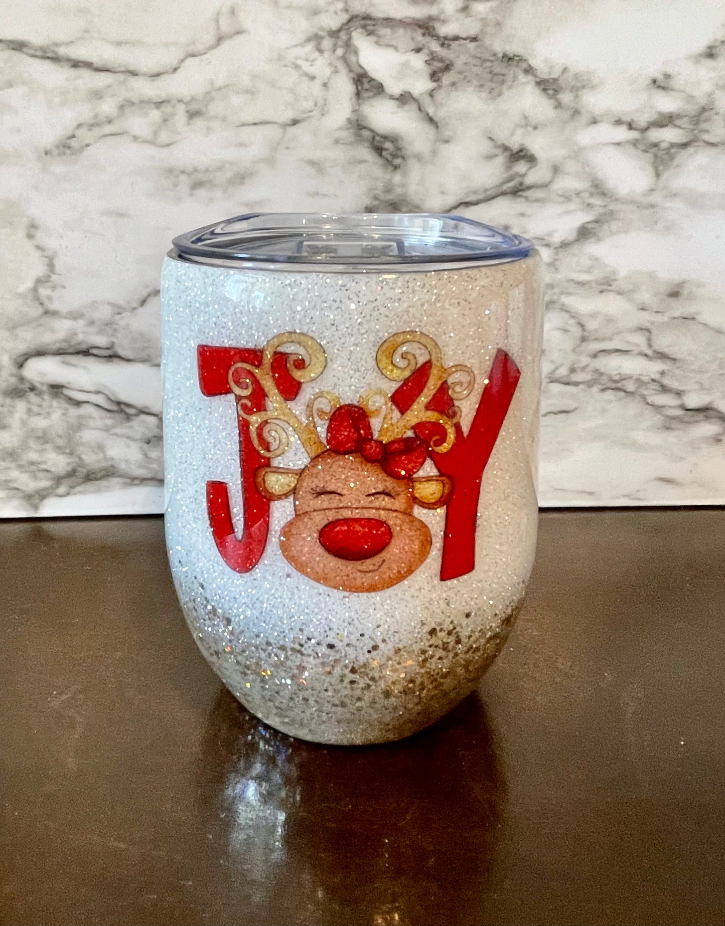 Joy Reindeer Glitter Tumbler - Gold