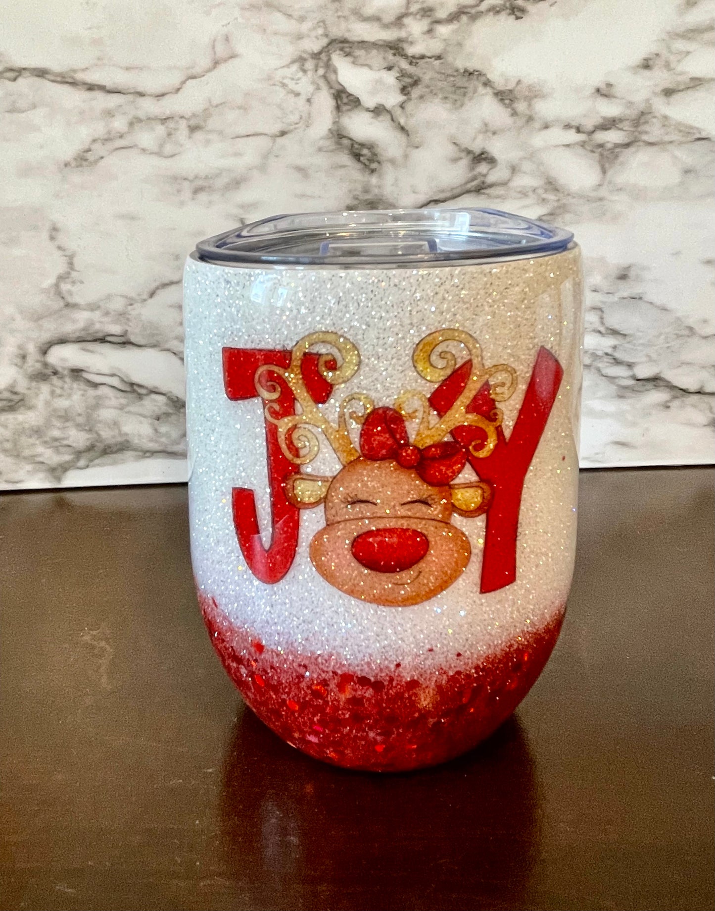 Joy Reindeer Wine Tumbler - Red