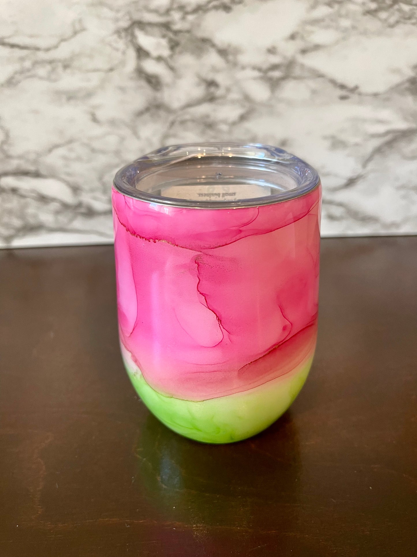 Pink / Green alcohol ink wine tumbler