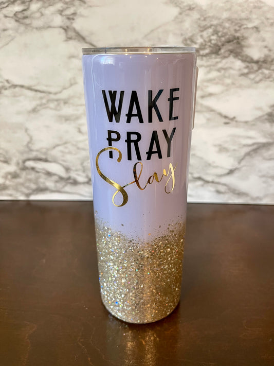 Wake Pray Slay lavender Tumbler