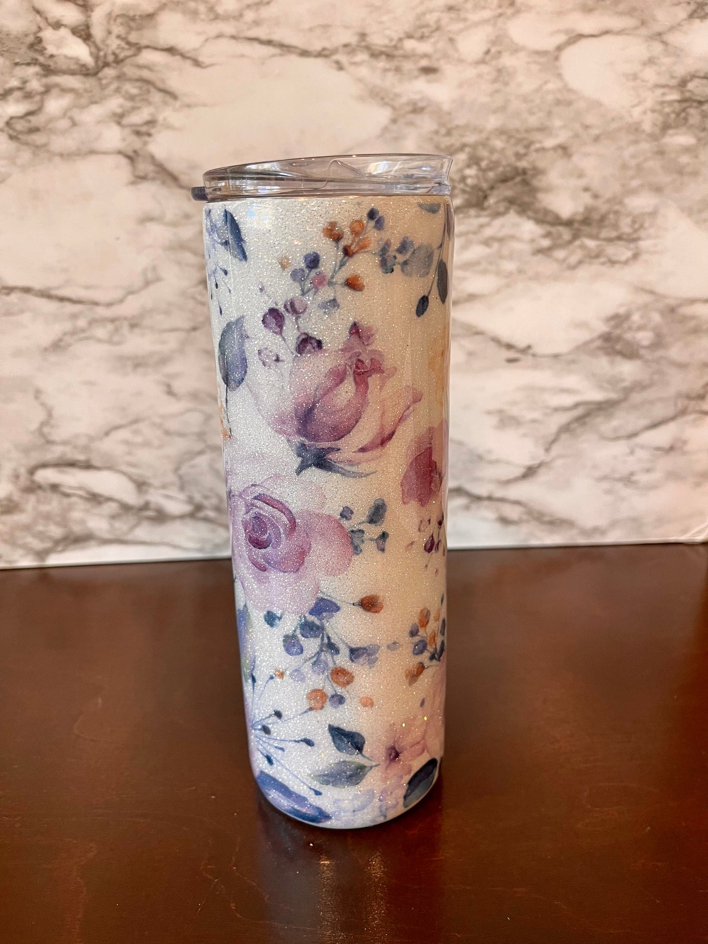 Floral lavender rose full wrap tumbler