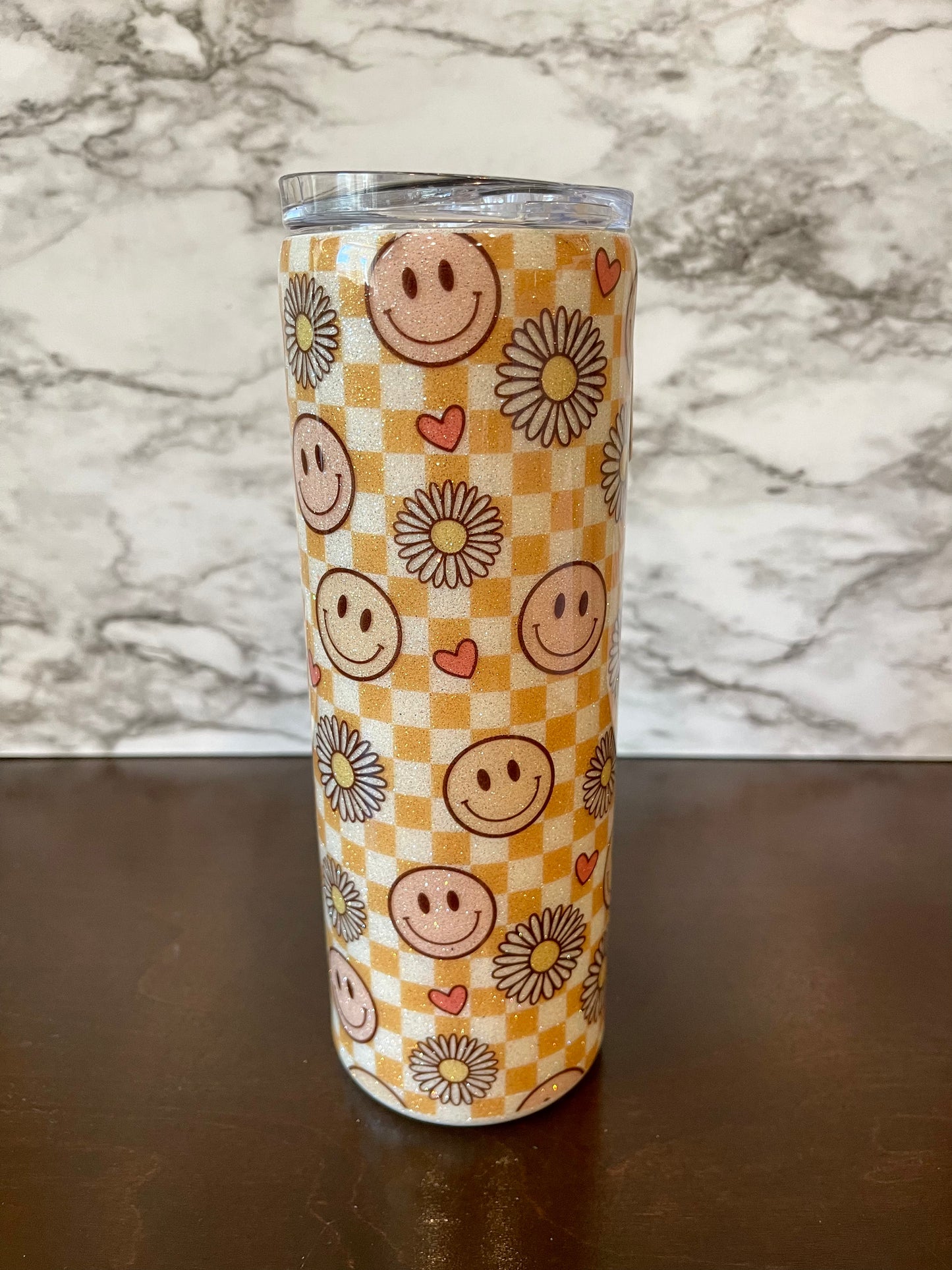 Smilie Face Daisy Checkered Tumbler