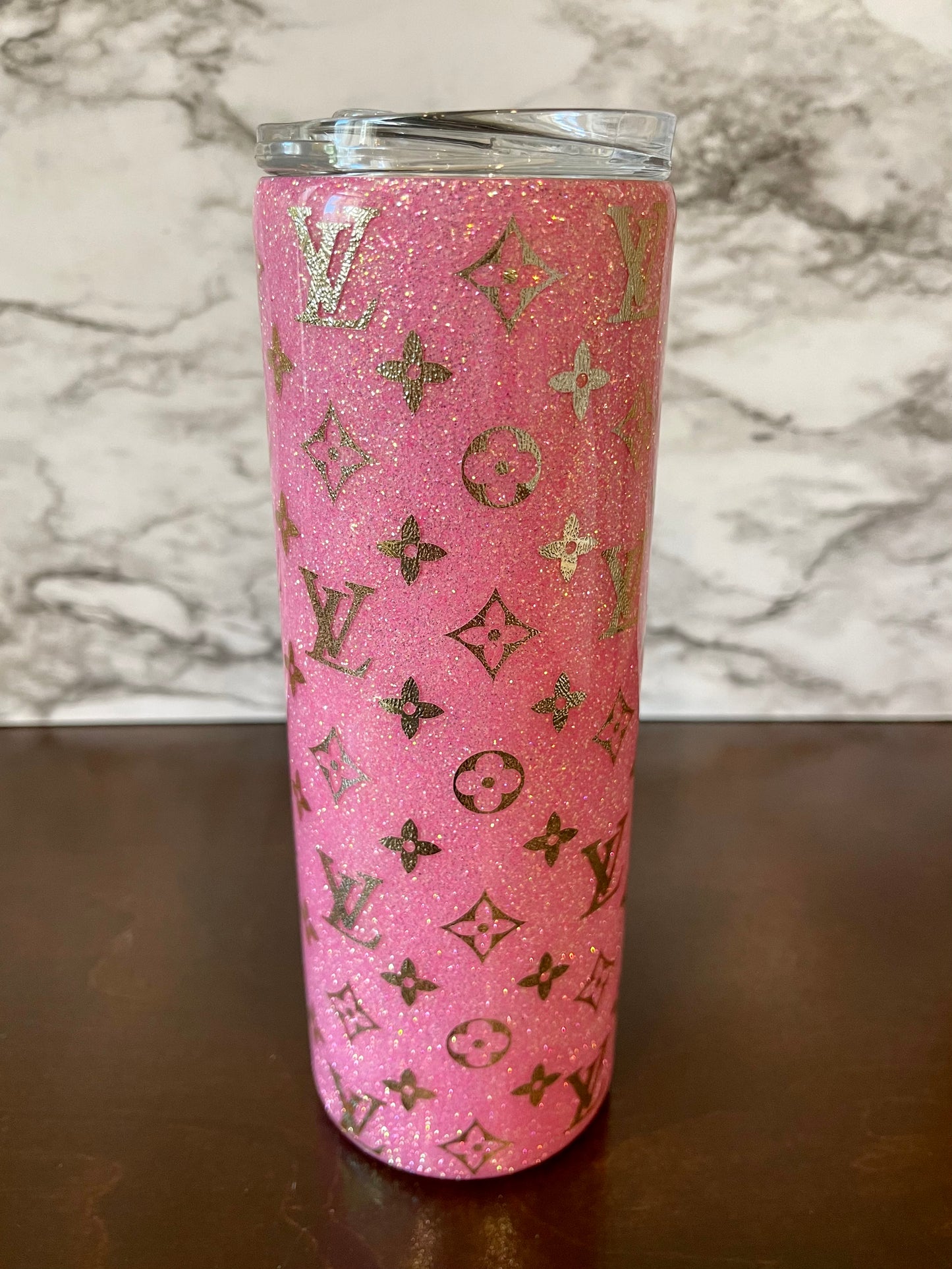 This pink LV inspired tumbler now available for pre orders