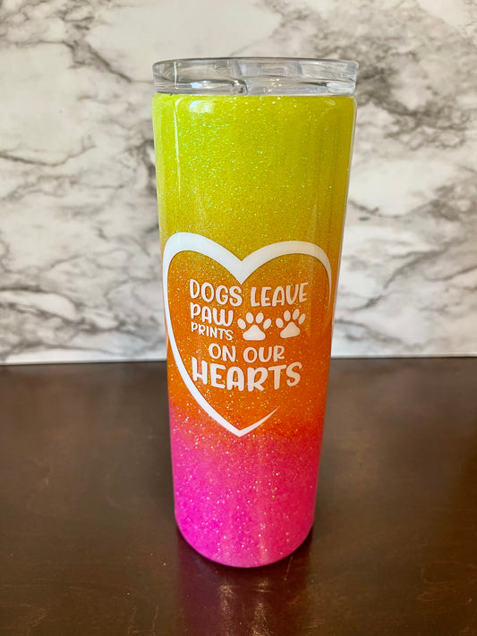 Dogs Leave Paw Prints on our Hearts (rainbow glitter)