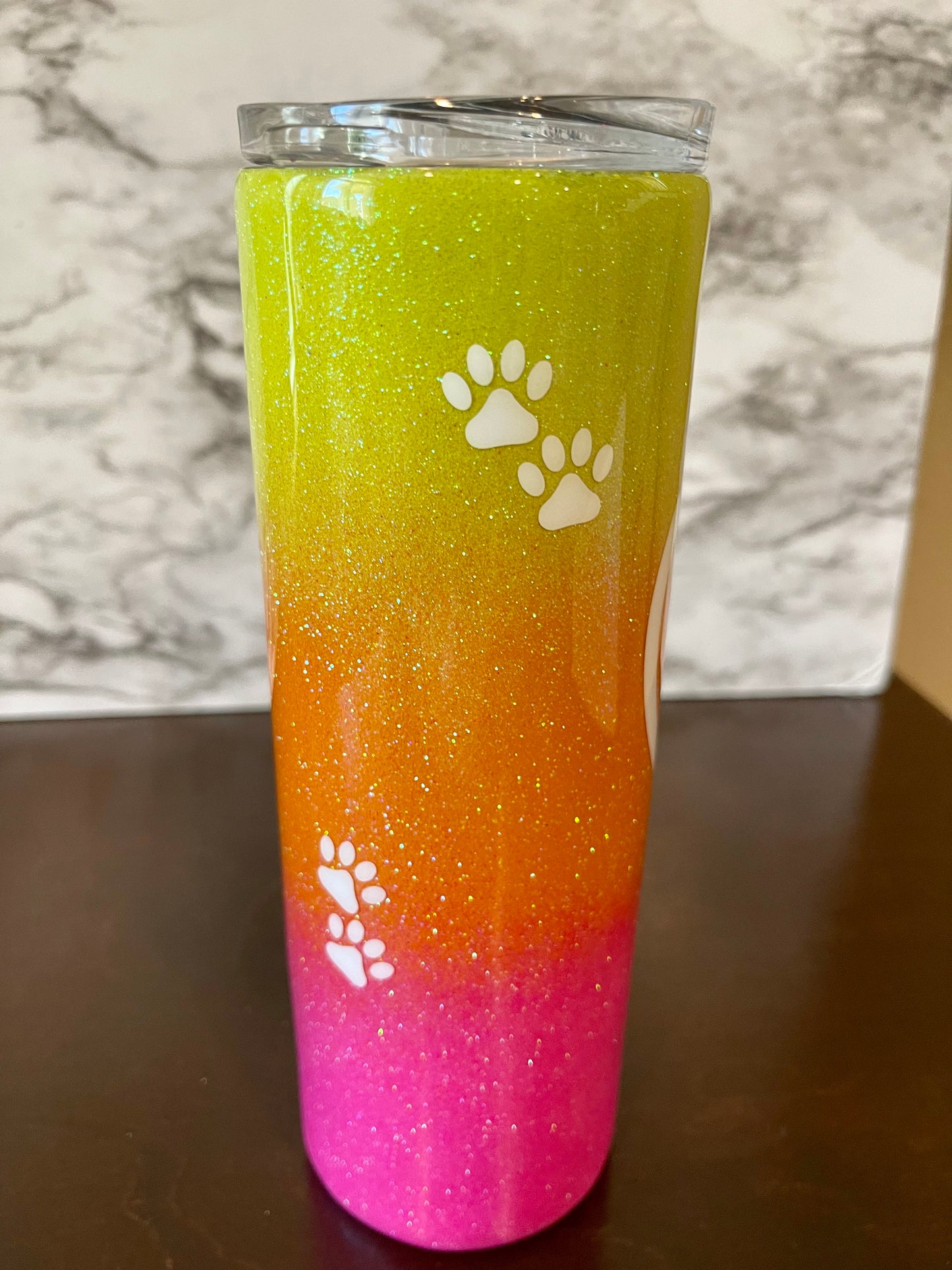 Dogs Leave Paw Prints on our Hearts (rainbow glitter)