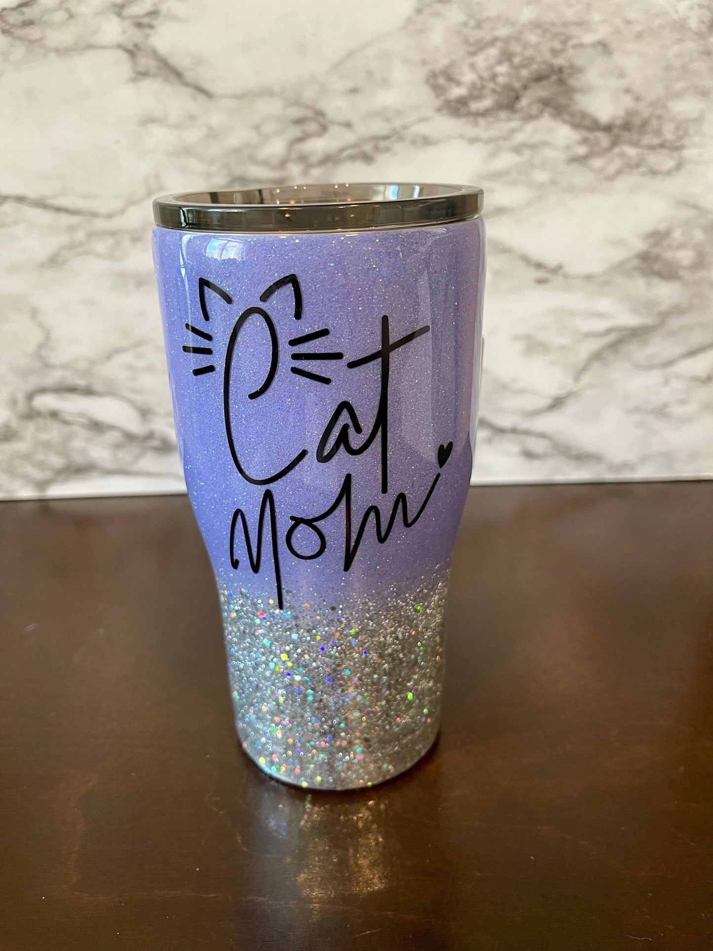 Cat Mom Tumbler (lavender and silver)