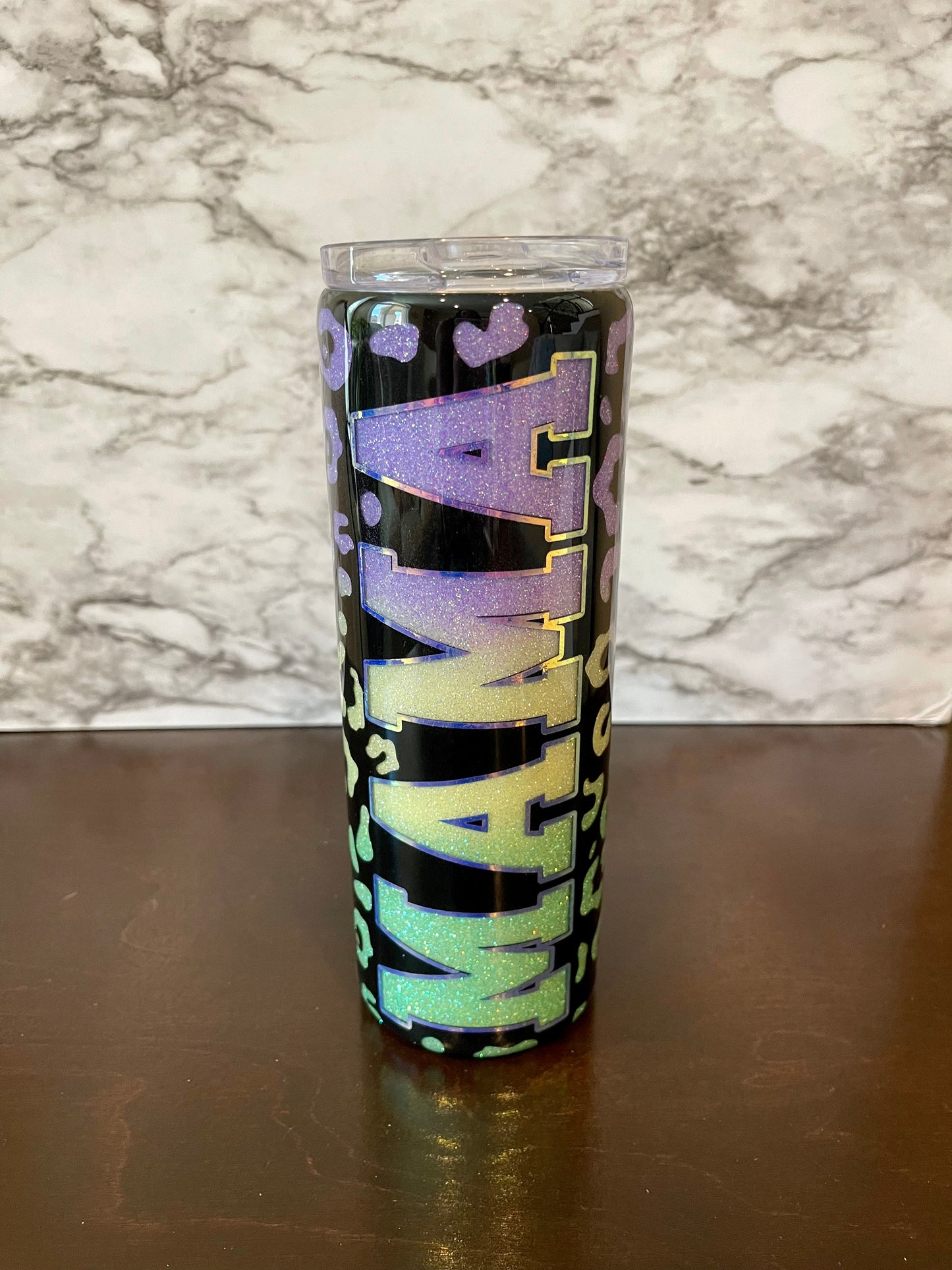 Mama Black and pastel rainbow Leopard Tumbler