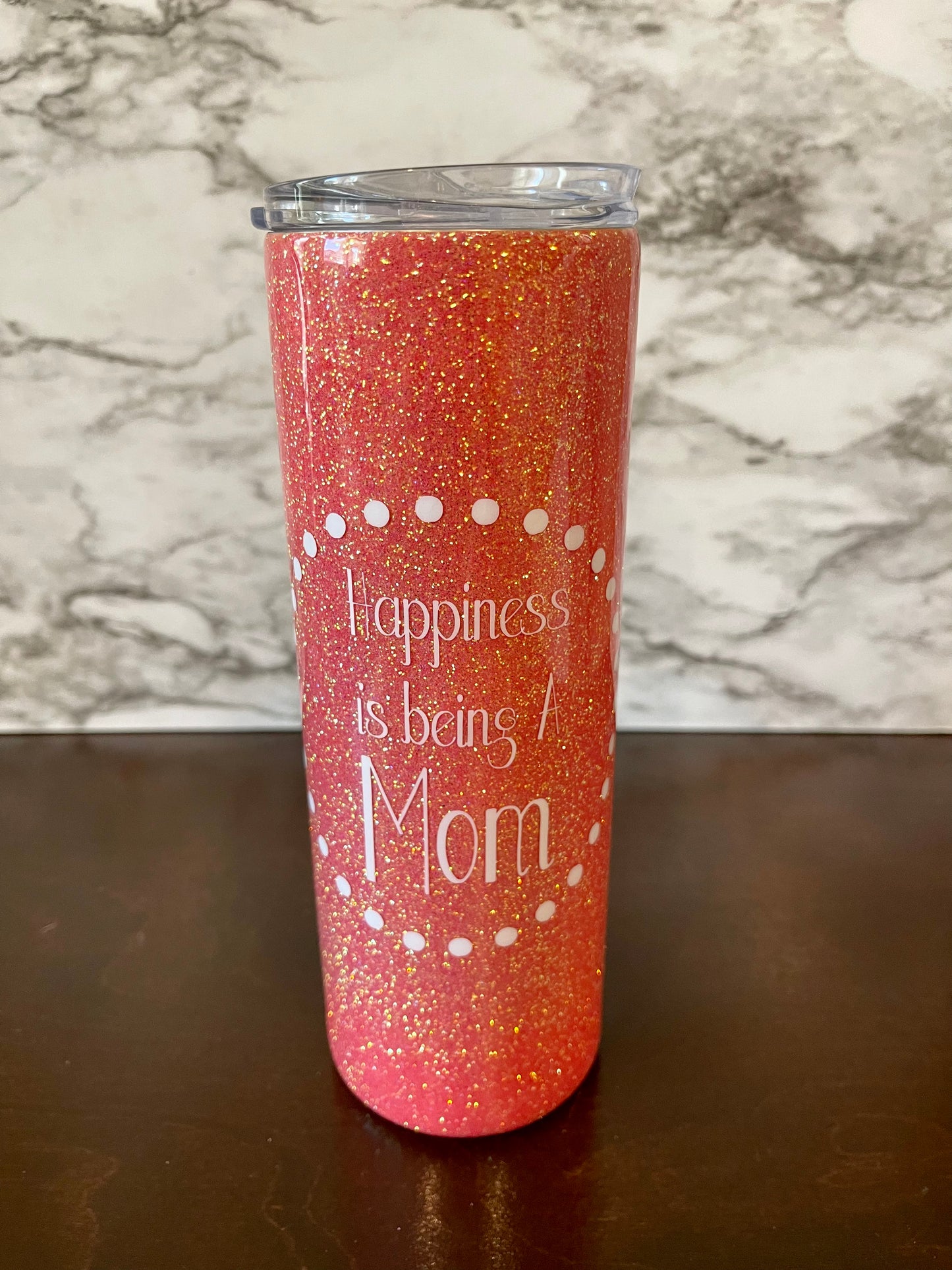 Happiness is being a Mom (coral glitter)