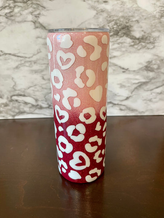 Heart Leopard Pink/Red Ombre' Tumbler