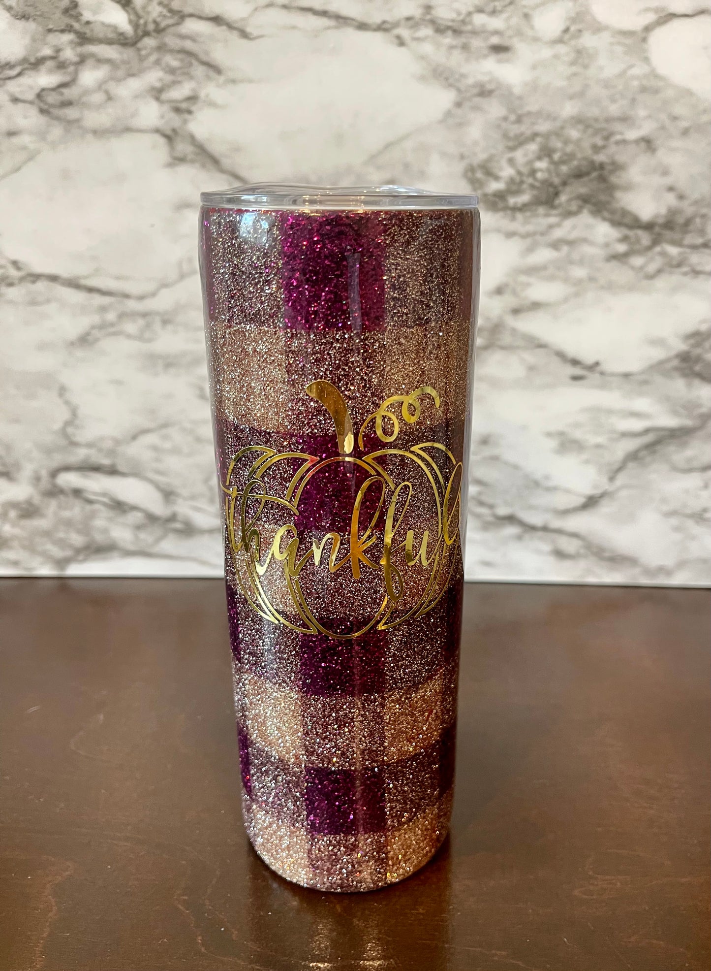 Plaid Thankful Pumpkin Tumbler