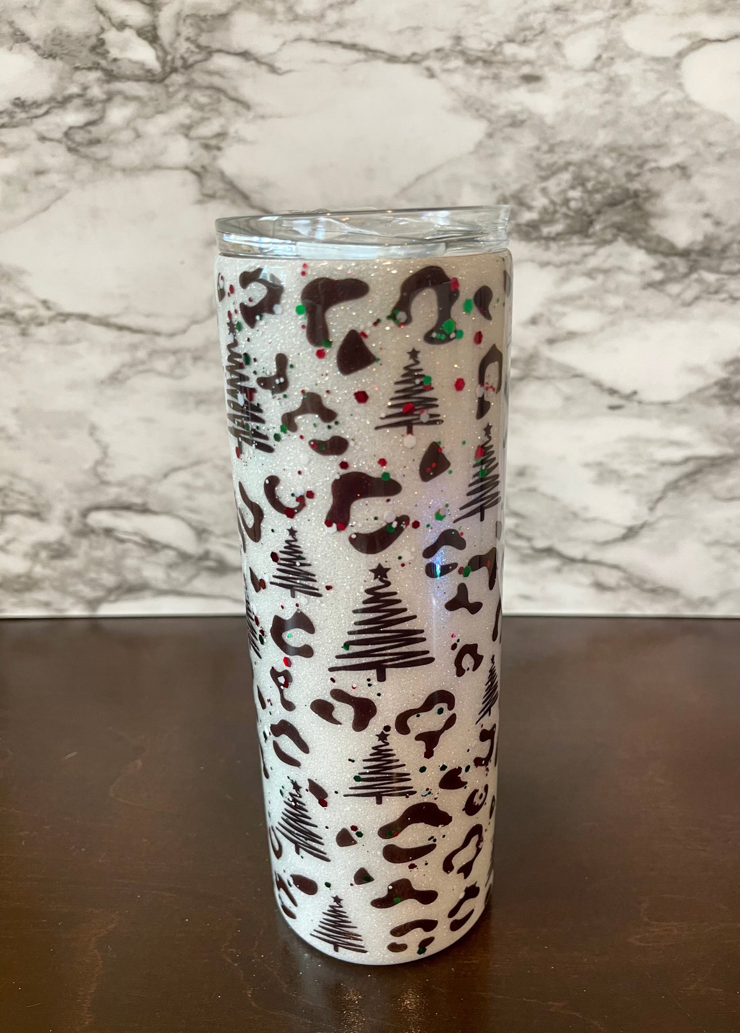 Christmas Tree Leopard black and white - 20 oz. tumbler